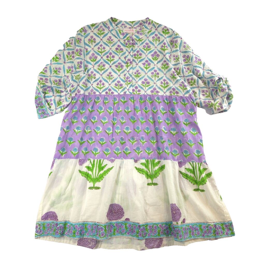 Mary Marshmallow Floral Dress L/XL 3/4 Sleeve Patchwork Beachy Boho Cottagecore